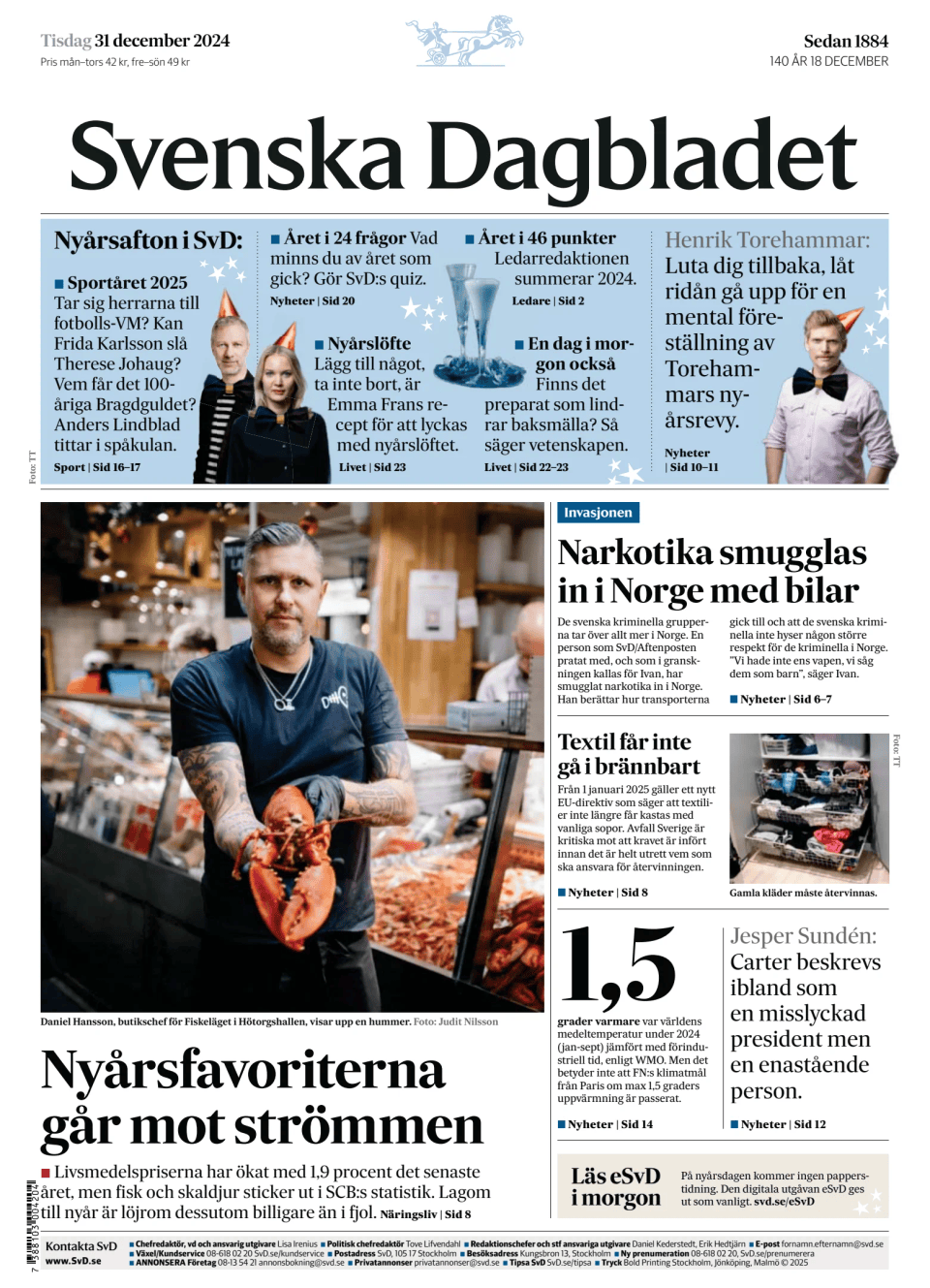 Prima-pagina-Svenska Dagbladet-edizione-di-oggi-20241231